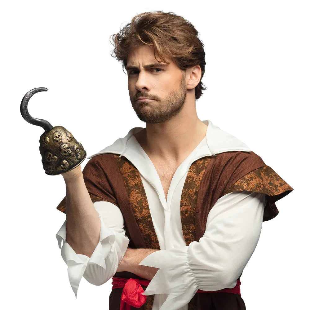 Leichter Piratenhaken aus Kunststoff mit detailliertem Totenkopf-Motiv, 19x10 cm.