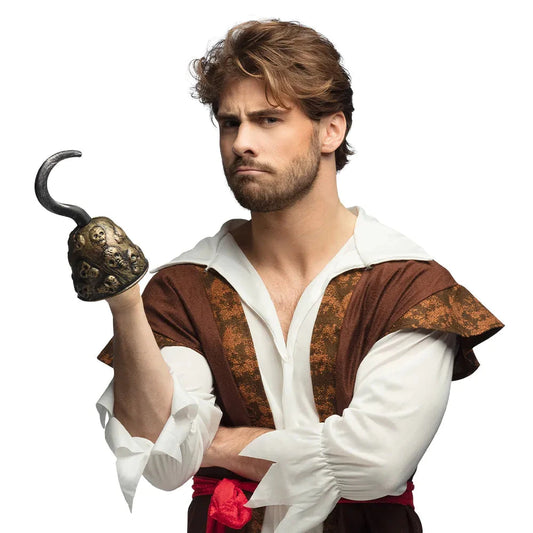 Leichter Piratenhaken aus Kunststoff mit detailliertem Totenkopf-Motiv, 19x10 cm.