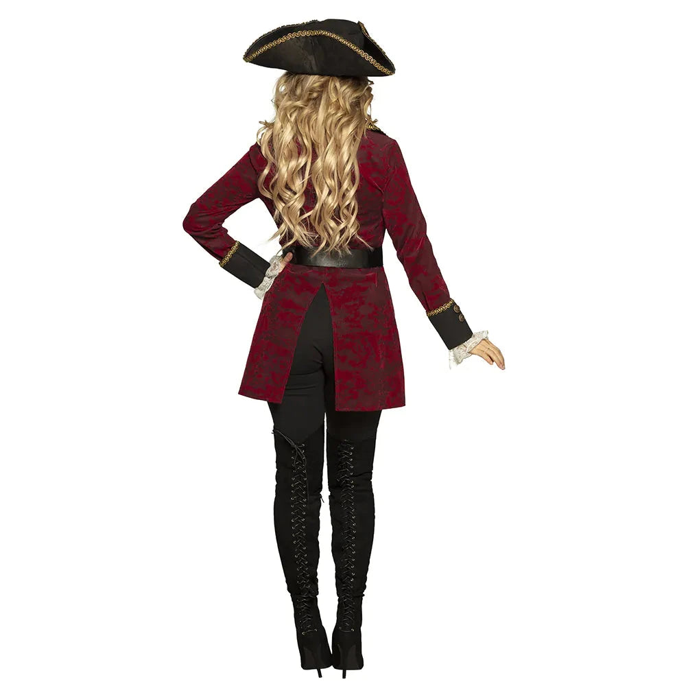 Rotes Piratenkostüm aus Wollmischung mit goldener Stickerei und verstellbarem Gürtel