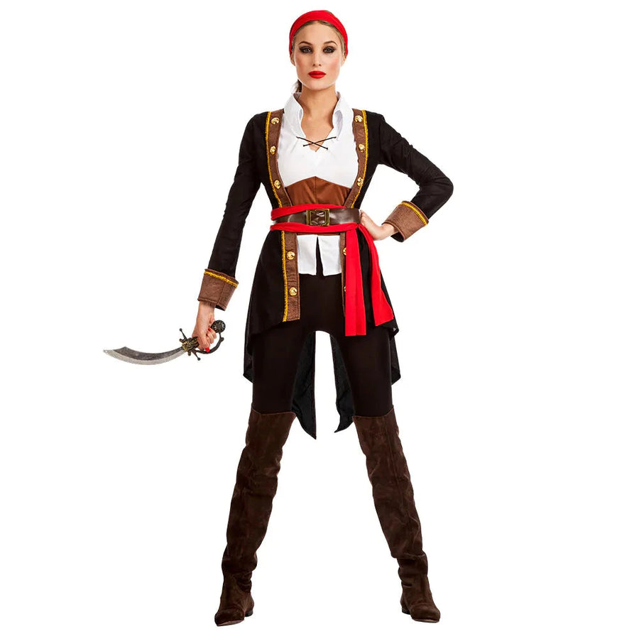 Piratin Rachel Damenkostüm – Boland Schwarzer Mantel & Weiße Baumwolle - Fasnacht24.ch