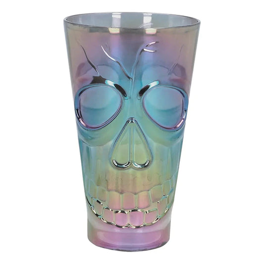Large iridescent skull goblet made of plastic, 600ml capacity for Halloween.
