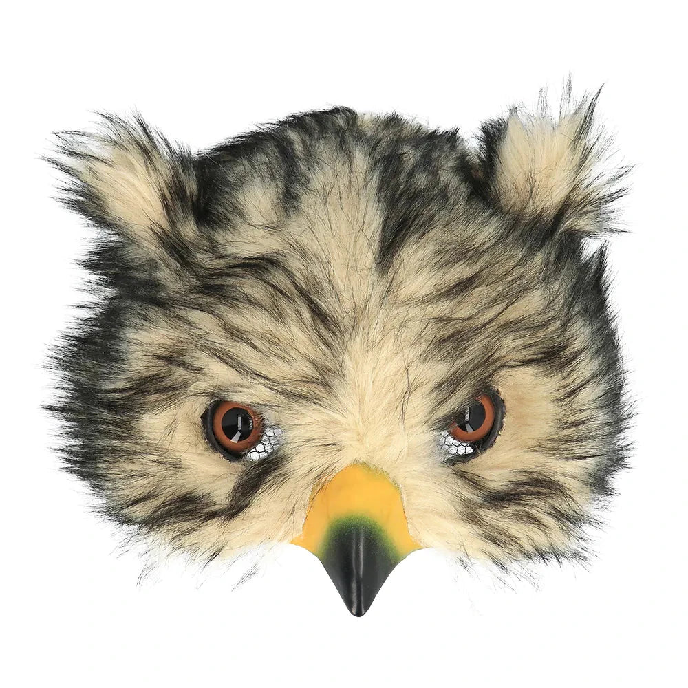Halbmaske Eule aus weichem Plüsch mit realistischem Federdruck und 3D-Schnabel