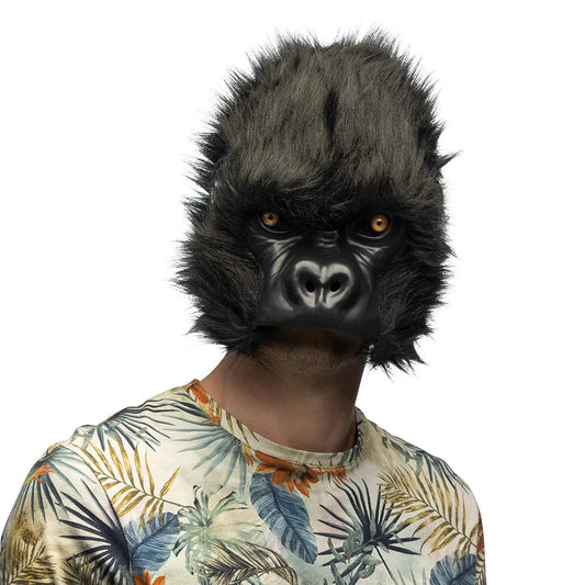 Plüsch-Gorilla-Halbmaske mit realistischen Details und elastischem Band für bequemen Tragekomfort.