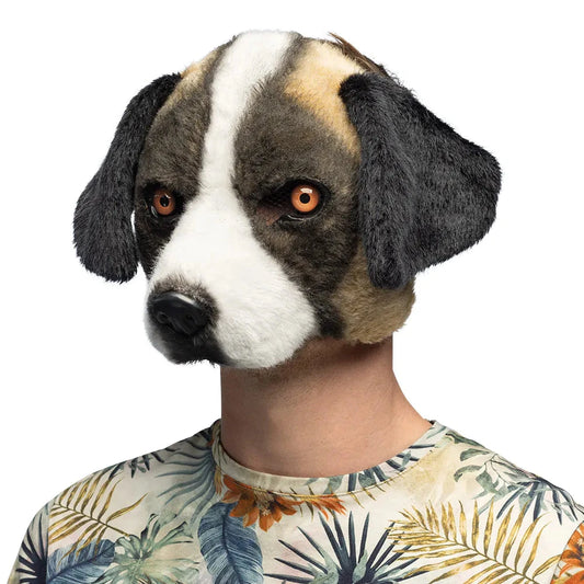 Weiche Halbschurze Bernhardiner Hundemaske aus Plüsch mit elastischem Band und Schlappohren