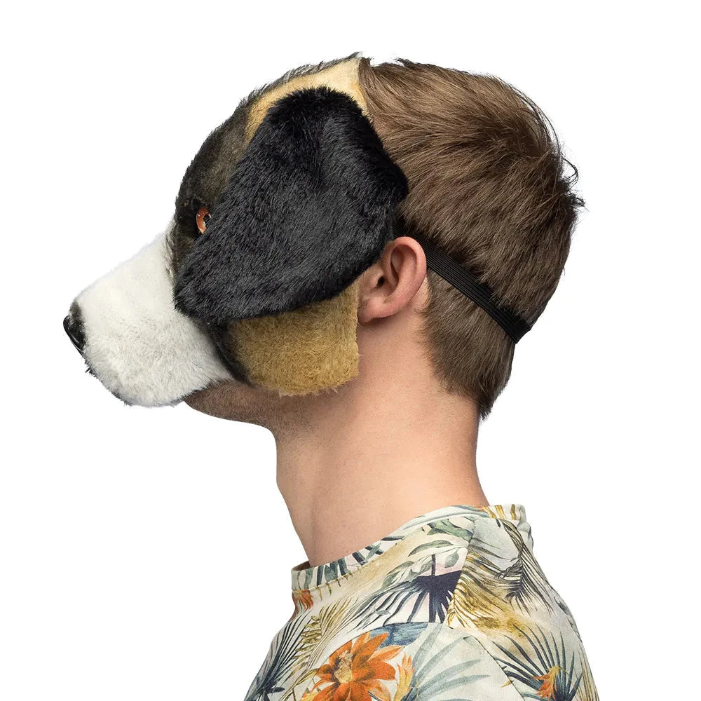 Weiche Bernhardiner Plüsch-Halbmaske mit elastischem Band und detailreichem Hundegesicht