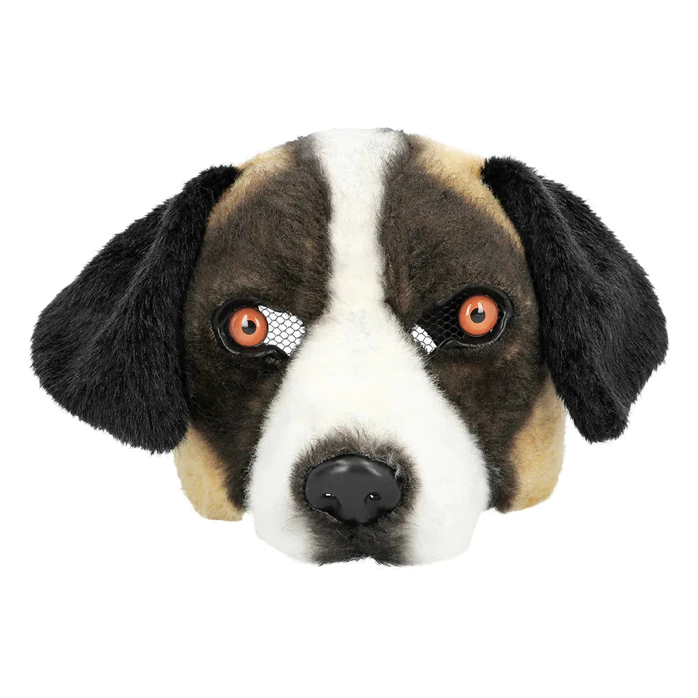 Weiche Bernhardiner-Halbmütze mit detailgetreuer Hundegesichtdarstellung und elastischem Band.