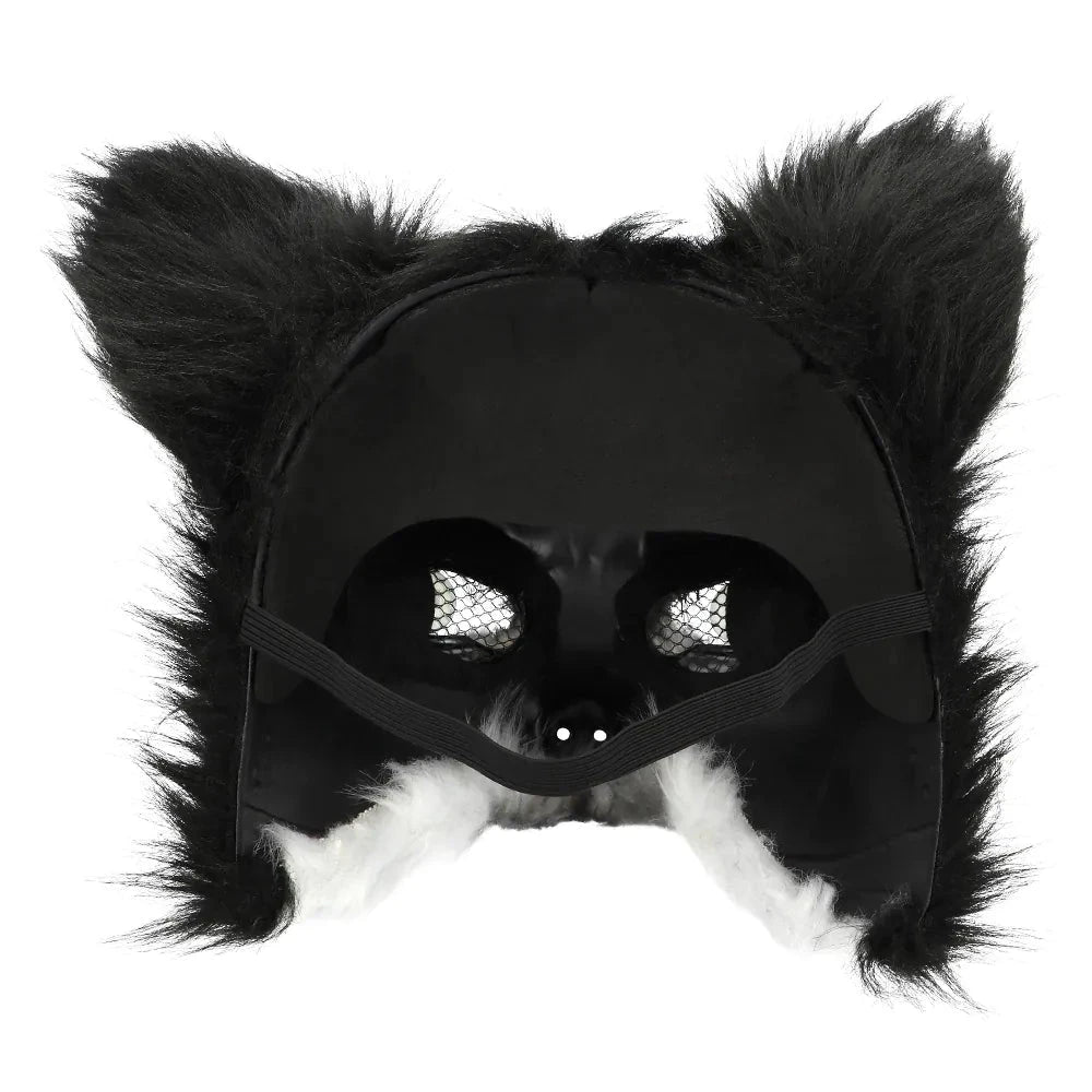 Plüsch Husky Halbmaske mit blauem Auge und verstellbarem Gummiband für Fasching