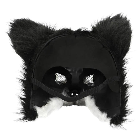 Plüsch Husky Halbmaske mit blauem Auge und verstellbarem Gummiband für Fasching