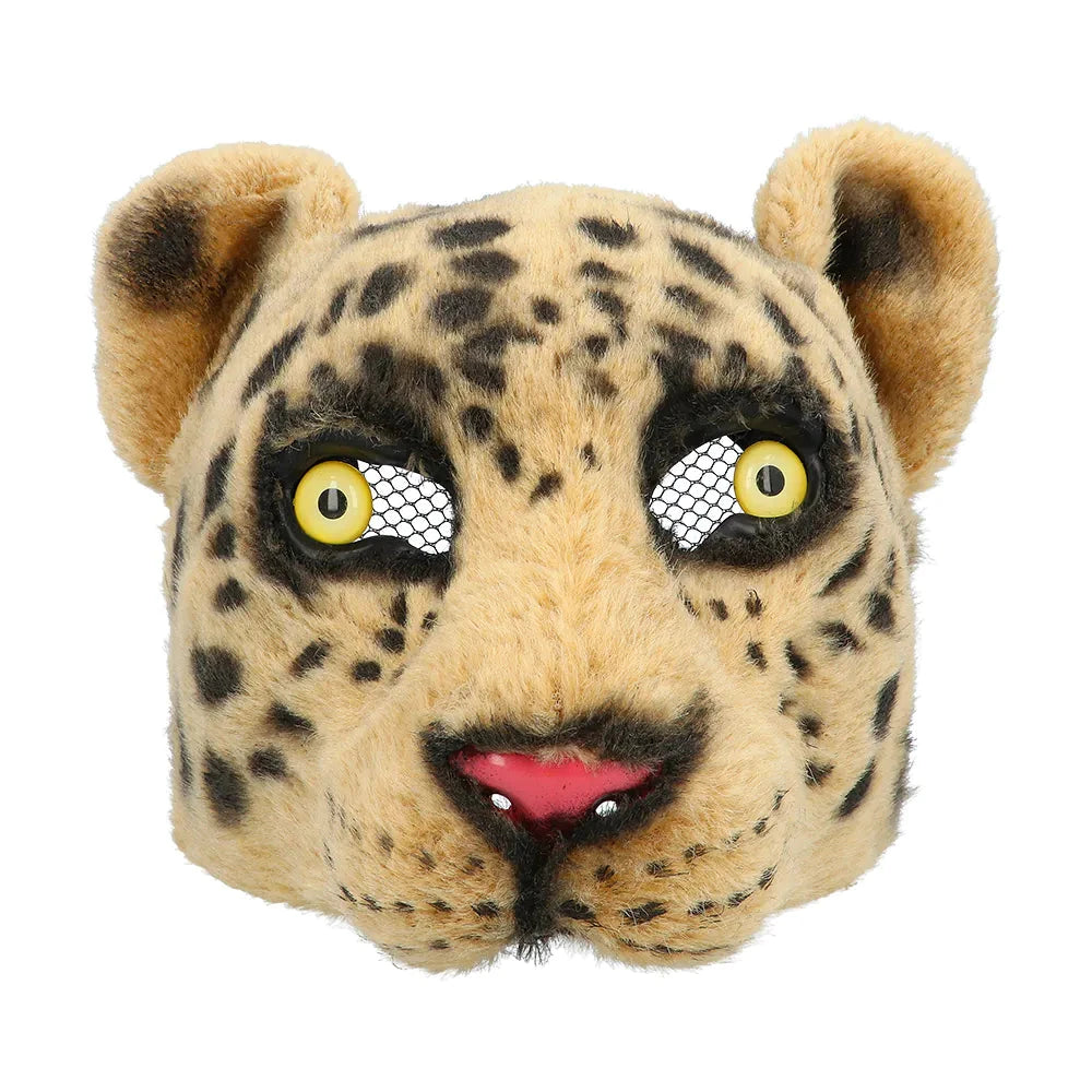 Plüsch Leopard-Halbmaske aus Kunstfell mit verspielten Ohren und bequemer Passform.