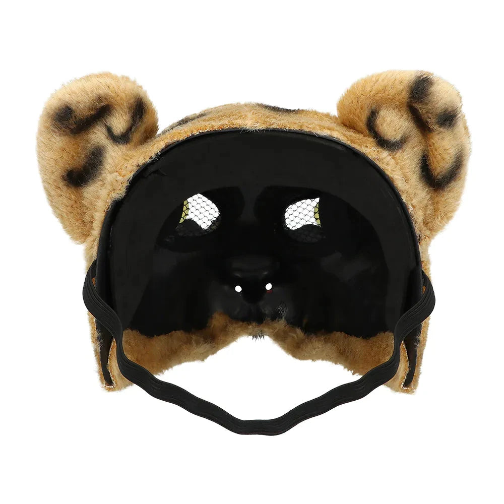 Halbmaske aus Plüsch im Leopardenmuster mit Ohren, ideal für Kostümpartys.