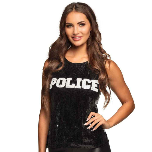 Pailletten Police Top – Boland Damen Kostüm Oberteil Schwarz-Weiß M - Fasnacht24.ch