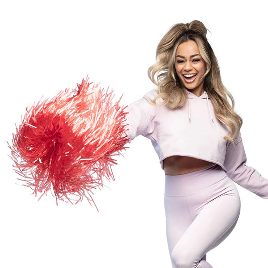 Roter Plüsch-Pompon mit 9 cm Durchmesser, ideal für elegante Outfits.