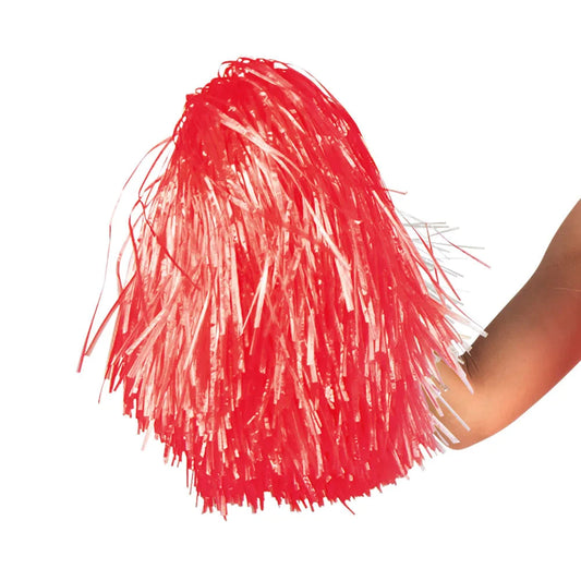Roter, 9 cm großer Plüsch-Pompon mit Satinband für elegante Outfits.