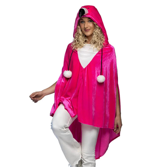Pinkfarbener Flamingo-Poncho mit Kapuze und Schnabel, locker sitzend für Erwachsene