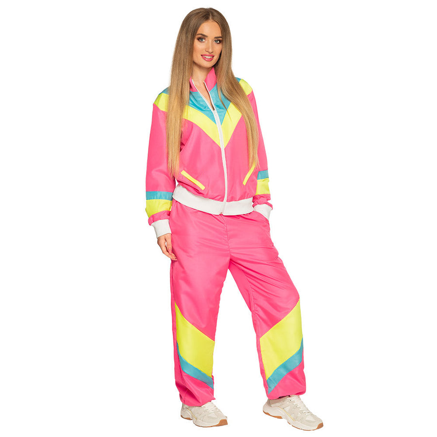 Boland Retro 80s Neon Pink Damen Jogginganzug Polyester Kostüm – Detailansicht