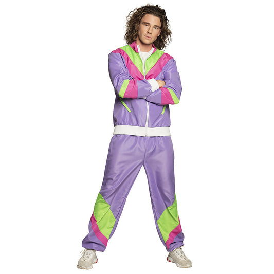 Boland Retro 80s Jogginganzug Herren – Violett Mit Neonstreifen XXL - Fasnacht24.ch