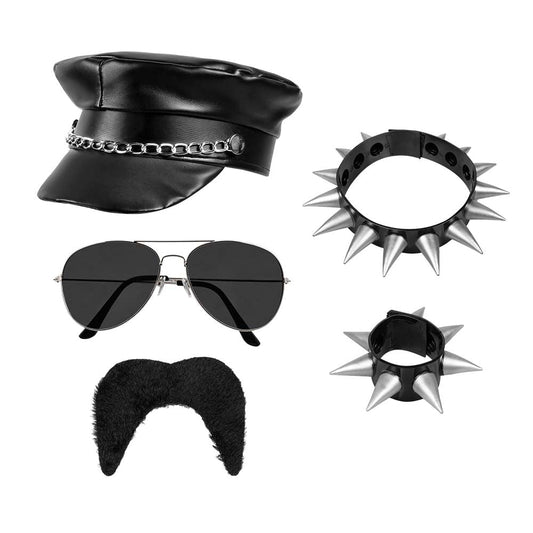 Boland Rocker Kostüm Set – Lederhut, Partybrille & Schmuck - Fasnacht24.ch