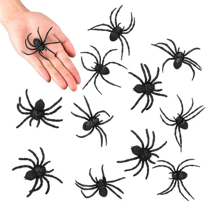 Boland 12-Teilige Gummi Spinnen – Realistische Schwarze Halloween Deko - Fasnacht24.ch