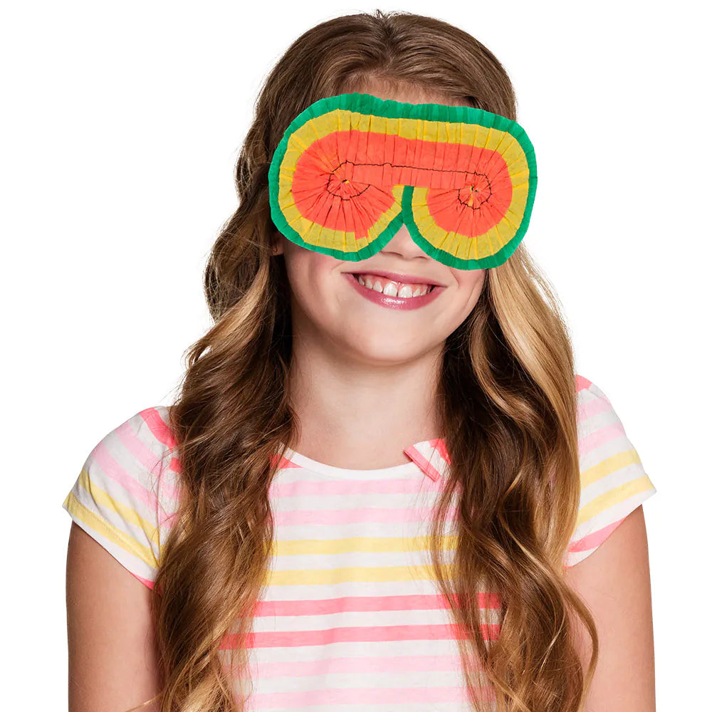 Boland Piñata Set mit Holzschläger und elastischer Augenbinde in bunten Farben.