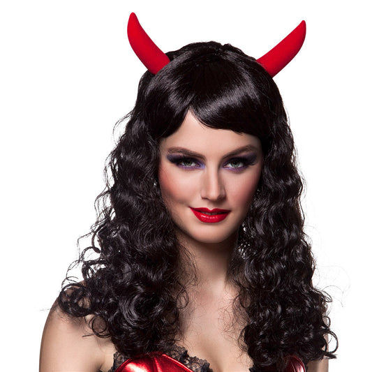 Boland Teufelperücke – Schwarze Partyperücke mit Roten Hörnern - Fasnacht24.ch