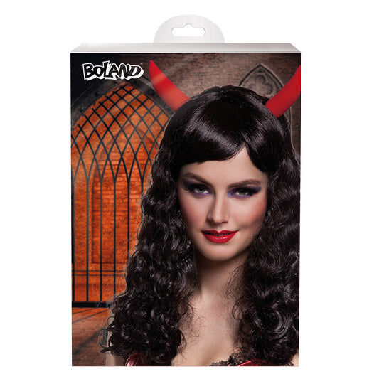 Boland Teufelperücke – Schwarze Partyperücke mit Roten Hörnern - Fasnacht24.ch