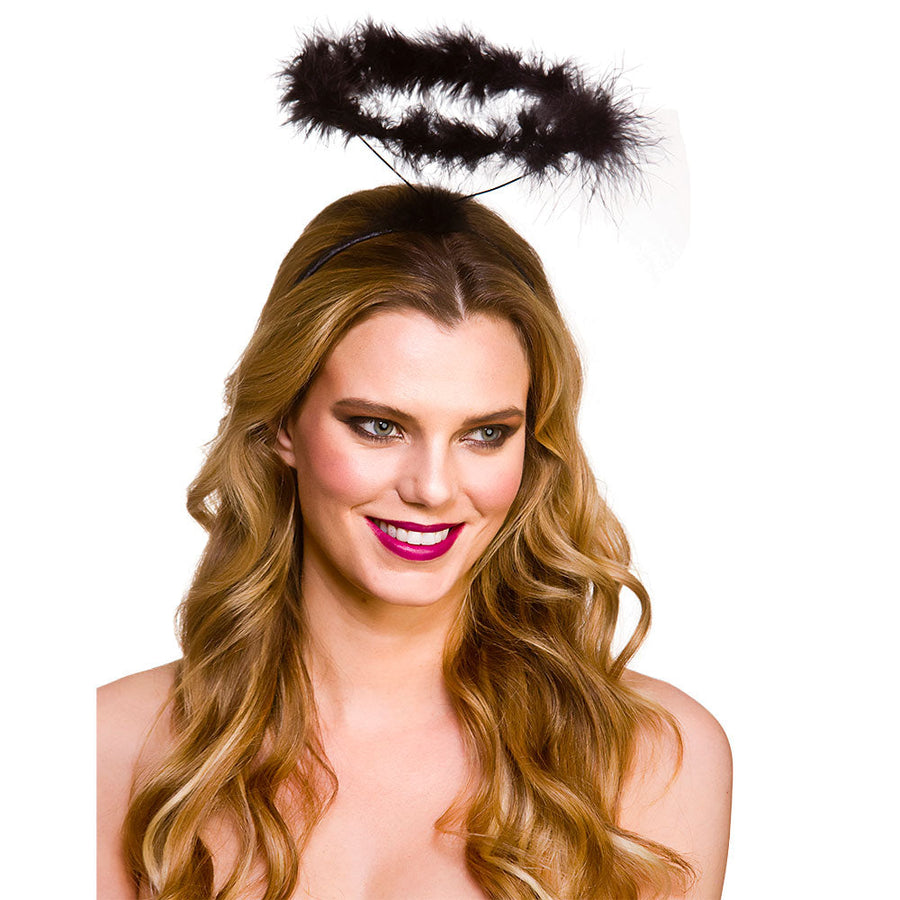 Boland Schwarzer Heiligenschein Tiara mit Marabou Federn