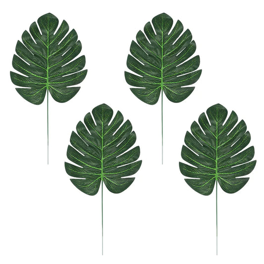 Vier grüne künstliche Monstera-Blätter aus Polyester für tropische Dekoration