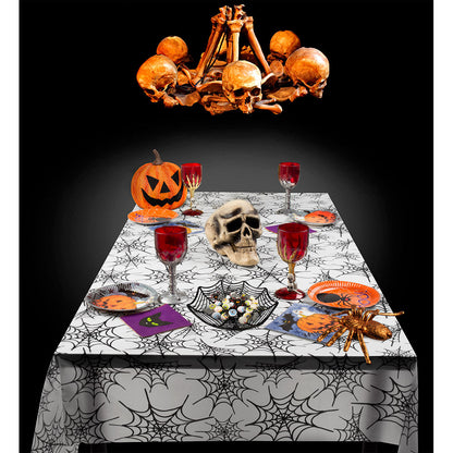 Halloween Spinnennetz Tischdecke Weiss 135x275 cm – Boland Polyester – Detailansicht