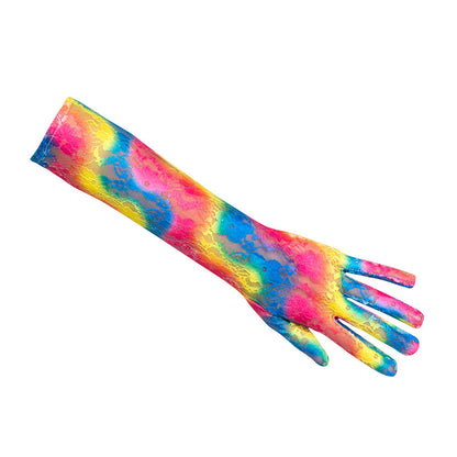 Boland Spitzen-Handschuhe – Ellenbogenlang, Regenbogenfarben - Fasnacht24.ch – Seitenansicht