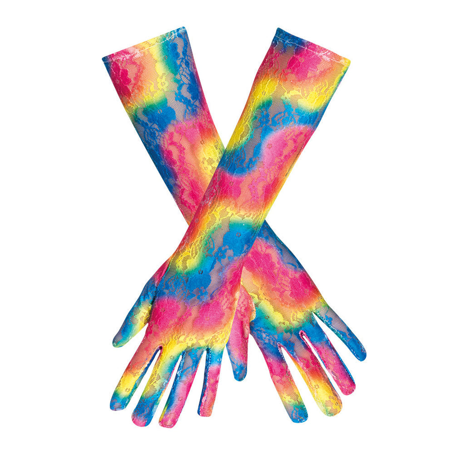 Boland Spitzen-Handschuhe – Ellenbogenlang, Regenbogenfarben - Fasnacht24.ch – Detailansicht