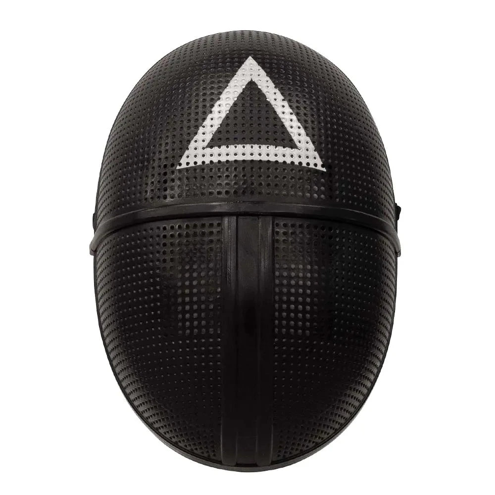 Schwarze Dreieckmaske aus Kunststoff mit verstellbarem Gummiband für Kostümpartys.