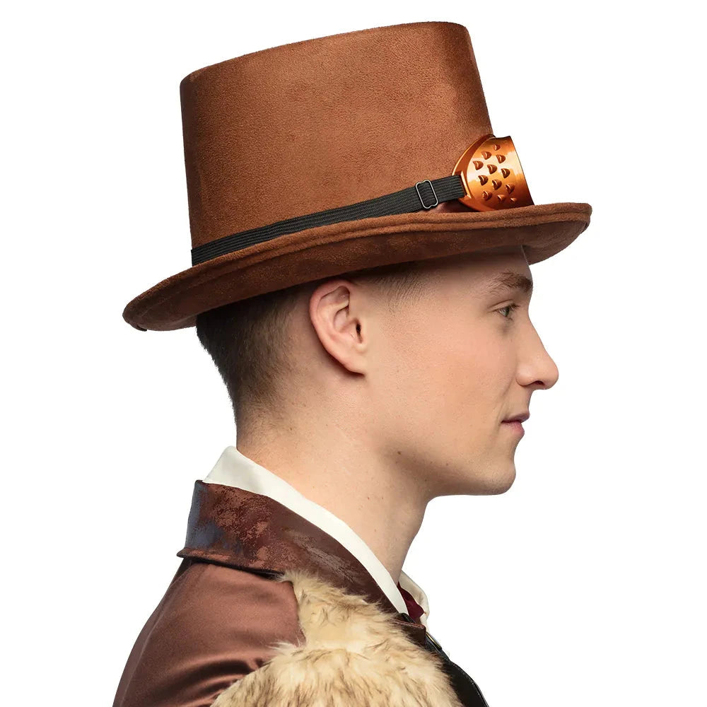 Boland Steampunk Hut – Braune Kunstleder Optik Mit Goggles Brille - Fasnacht24.ch