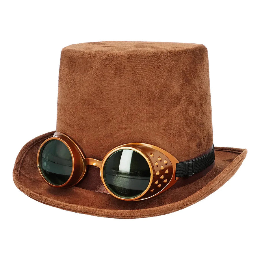 Boland Steampunk Hut – Braune Kunstleder Optik Mit Goggles Brille - Fasnacht24.ch
