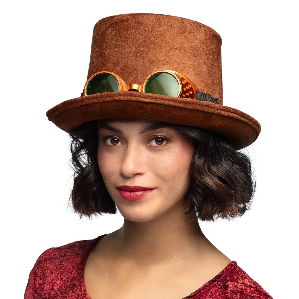 Boland Steampunk Hut – Braune Kunstleder Optik Mit Goggles Brille - Fasnacht24.ch