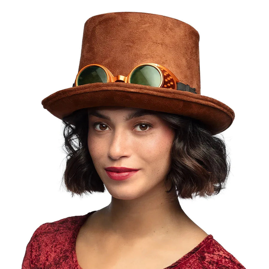 Boland Steampunk Hut – Braune Kunstleder Optik Mit Goggles Brille - Fasnacht24.ch