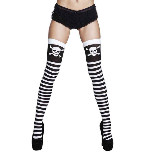 Boland Piraten Totenkopf Muster Strümpfe – Schwarz Weiß, Hohe Dehnbarkeit - Fasnacht24.ch