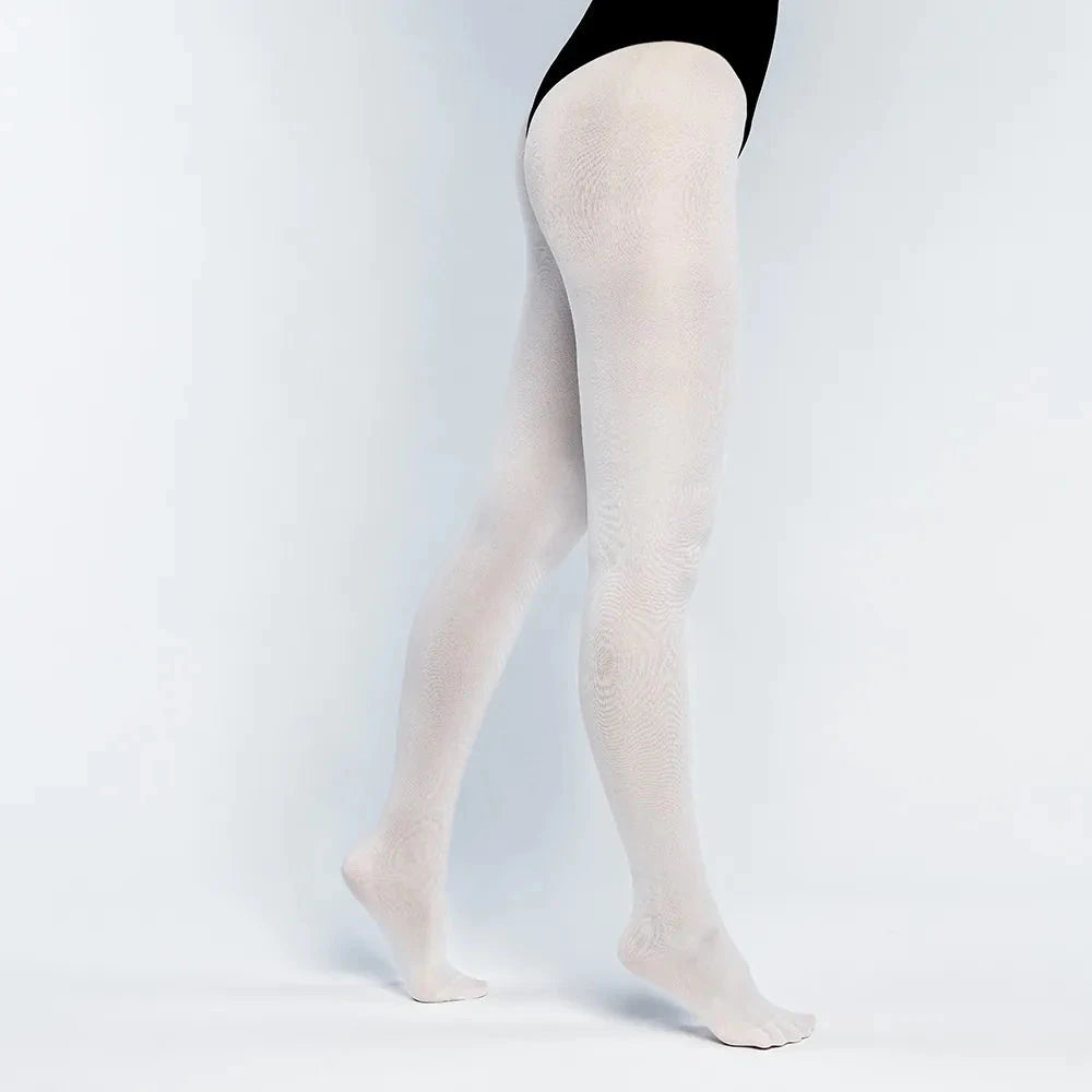 Weiße blickdichte Strumpfhose mit 60 Denier, glatter Oberfläche und hohem Tragekomfort.