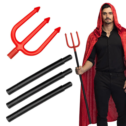 Roter Teufel Dreizack aus Kunststoff, 112 cm lang, mit vier zusammensteckbaren Teilen.