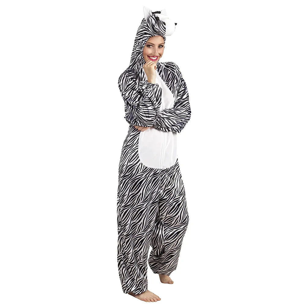 Plüschoverall Zebra Kostüm – Boland Hooded Jumpsuit Für Erwachsene - Fasnacht24.ch