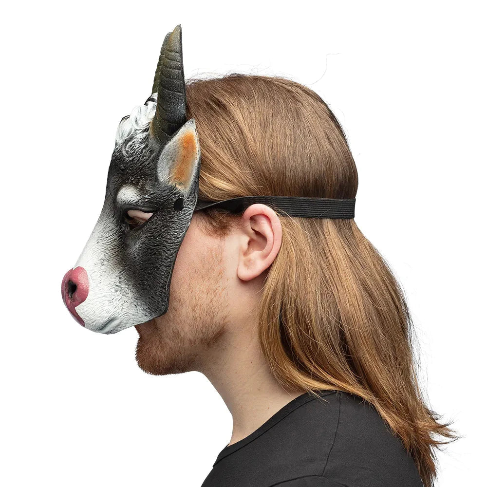 Halbmaske Kuh aus Schaumstoff mit Hörnern in Braun und Weiß für Fasching und Party
