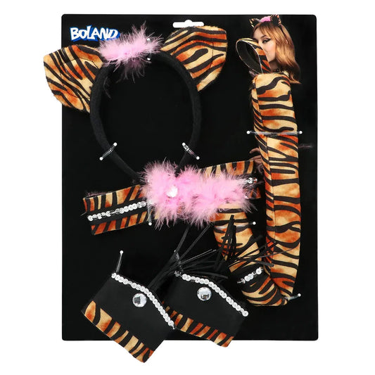Tiger Kostüm Set – Boland Diadem, Halskette & Plüsch Schwanz - Fasnacht24.ch