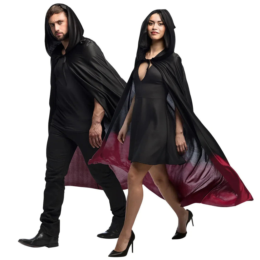 Hooded Cape Boland – Rot/Schwarz Ombré Polyester – 170cm Länge - Fasnacht24.ch