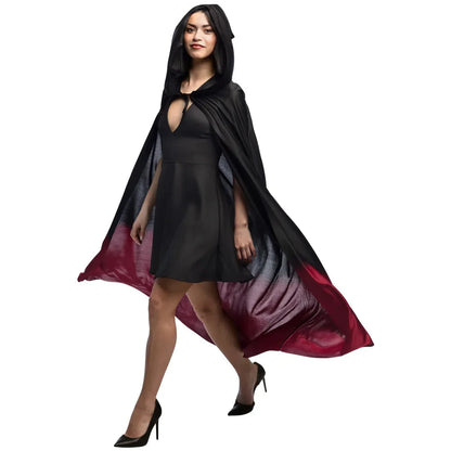 Hooded Cape Boland – Rot/Schwarz Ombré Polyester – 170cm Länge - Fasnacht24.ch