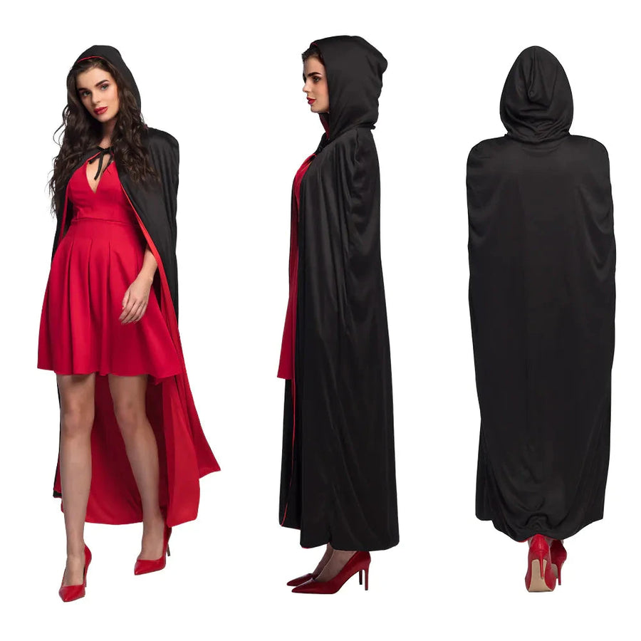 Boland Reversibler Kapuzenumhang – Schwarz & Rot, 170cm Leichtgewicht - Fasnacht24.ch