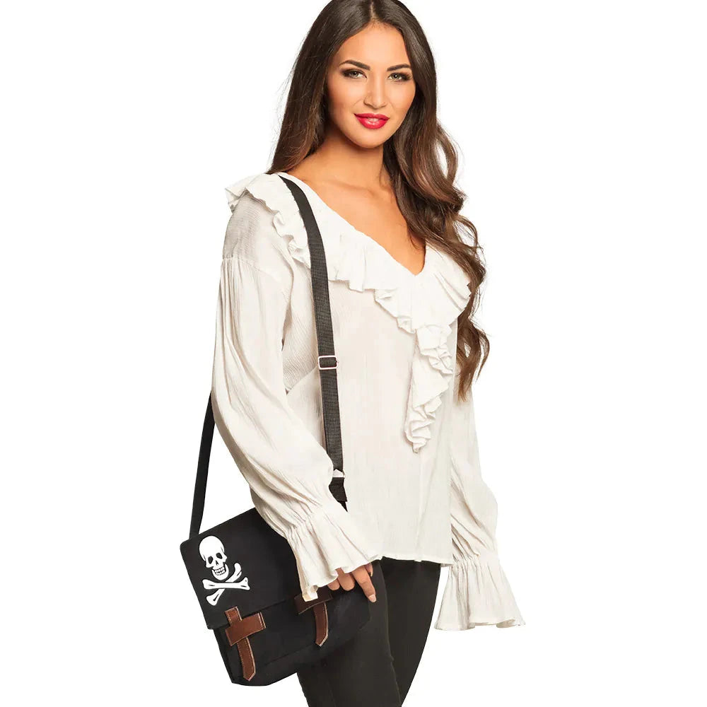 Boland Piraten Umhängetasche aus Canvas mit verstellbarem Schultergurt und buntem Piratenmotiv.