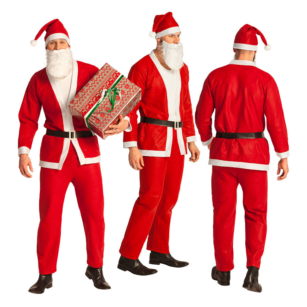 Boland Weihnachtsmann Kostüm in Rot mit Hut, Bart, Jacke, Gürtel und Hose für Erwachsene.