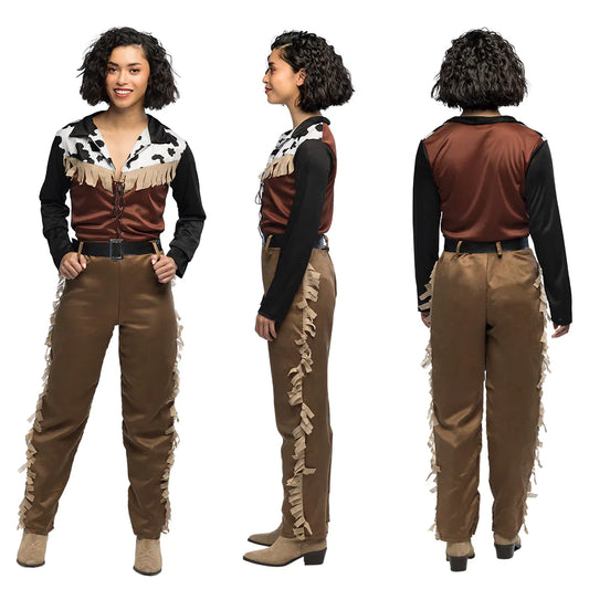 Damenkostüm Western Cowgirl Belle in Braun und Beige mit Hemd, Hose und Gürtel