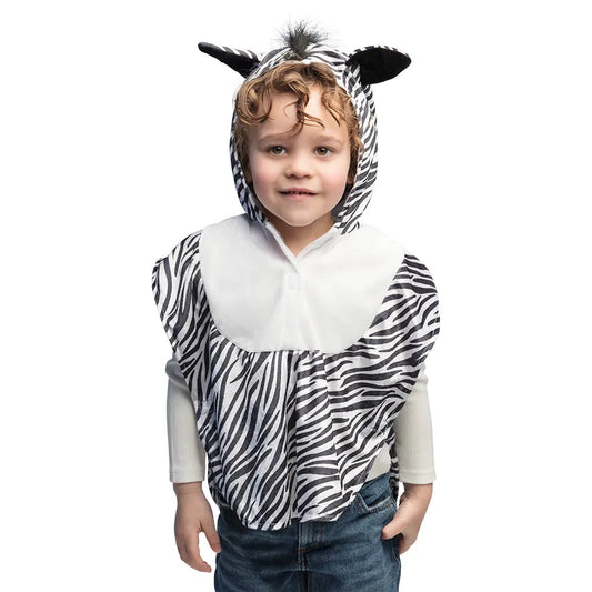 Kinderponcho mit Zebra-Print, Kapuze mit Ohren, schwarz-weiß gestreift, für 3-4 Jahre alt
