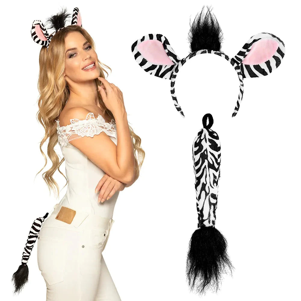 Zebra Kostüm Set – Boland Plüsch Ohren & Schwanz Für Erwachsene - Fasnacht24.ch