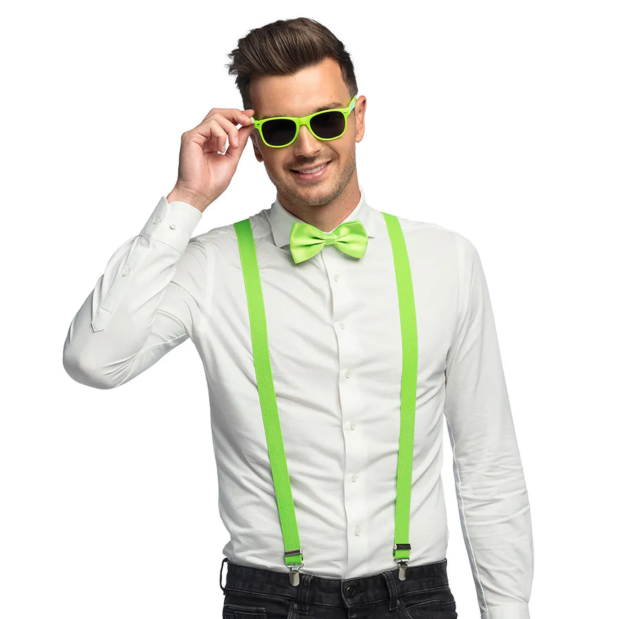 Boland Neon Grün Party Set – Brille, Fliege & Hosenträger Kostüm - Fasnacht24.ch